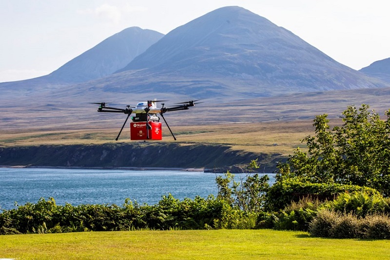Royal Mail drone flying between Islay and Jura