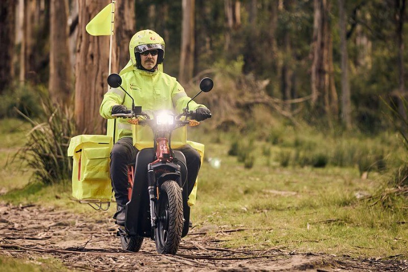 Auspost UBCO electric motorbike in woodland