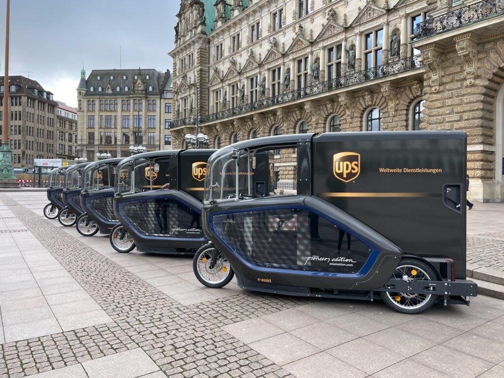 UPS-branded ONOMOTION e-cargo bikes in Hamburg